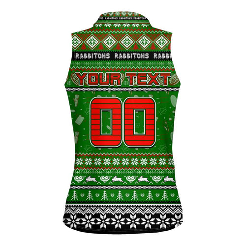 Personalized Rabbitohs Rugby Xmas Women Sleeveless Polo Shirt Australia NRL Mascot
