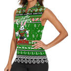 Personalized Rabbitohs Rugby Xmas Women Sleeveless Polo Shirt Australia NRL Mascot