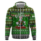 Personalized Rabbitohs Rugby Xmas Zip Hoodie Australia NRL Mascot
