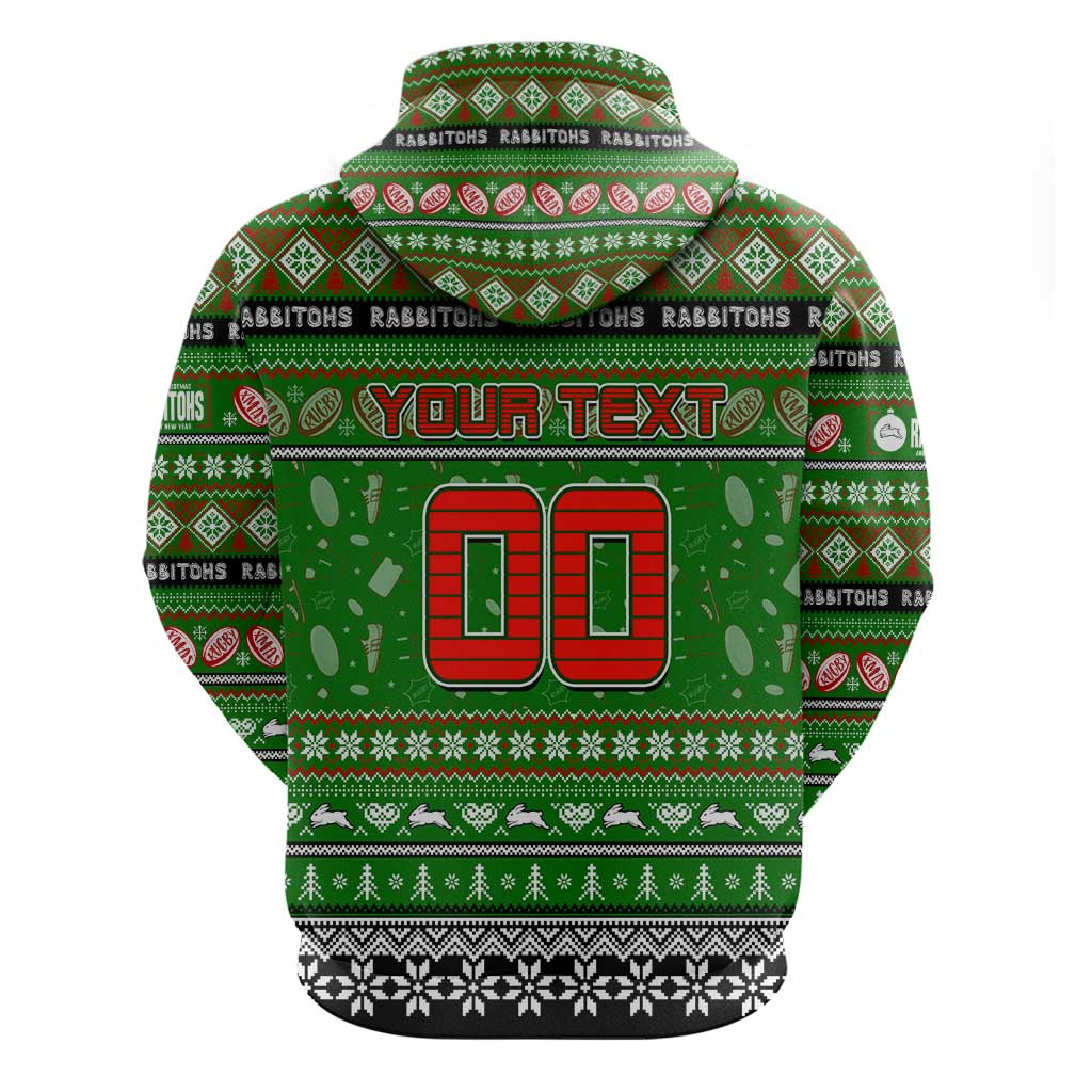 Personalized Rabbitohs Rugby Xmas Zip Hoodie Australia NRL Mascot