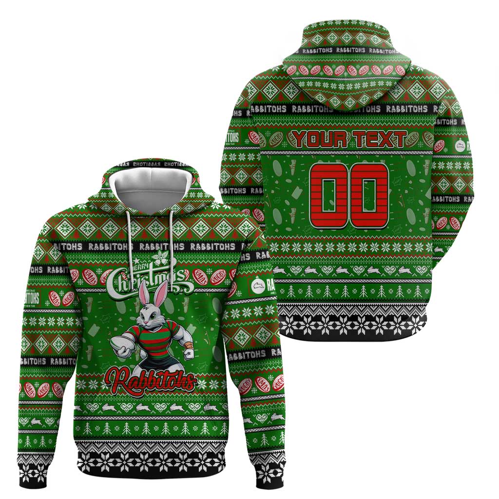 Personalized Rabbitohs Rugby Xmas Zip Hoodie Australia NRL Mascot