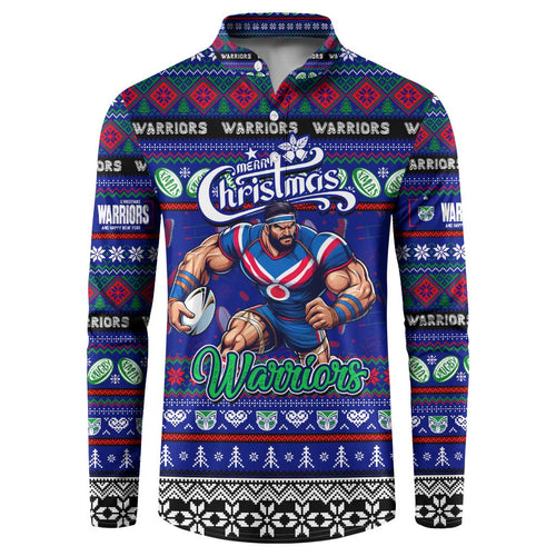 Personalized New Zealand Warriors Rugby Xmas Button Sweatshirt Australia NRL Mascot