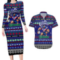 Personalized New Zealand Warriors Rugby Xmas Couples Matching Long Sleeve Bodycon Dress and Hawaiian Shirt Australia NRL Mascot