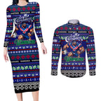 Personalized New Zealand Warriors Rugby Xmas Couples Matching Long Sleeve Bodycon Dress and Long Sleeve Button Shirt Australia NRL Mascot