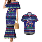 Personalized New Zealand Warriors Rugby Xmas Couples Matching Mermaid Dress and Hawaiian Shirt Australia NRL Mascot