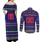 Personalized New Zealand Warriors Rugby Xmas Couples Matching Off Shoulder Maxi Dress and Long Sleeve Button Shirt Australia NRL Mascot