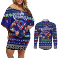 Personalized New Zealand Warriors Rugby Xmas Couples Matching Off Shoulder Short Dress and Long Sleeve Button Shirt Australia NRL Mascot