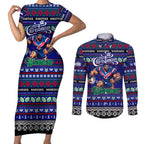 Personalized New Zealand Warriors Rugby Xmas Couples Matching Short Sleeve Bodycon Dress and Long Sleeve Button Shirt Australia NRL Mascot