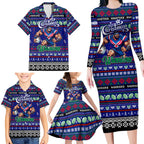 Personalized New Zealand Warriors Rugby Xmas Family Matching Long Sleeve Bodycon Dress and Hawaiian Shirt Australia NRL Mascot
