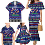 Personalized New Zealand Warriors Rugby Xmas Family Matching Mermaid Dress and Hawaiian Shirt Australia NRL Mascot