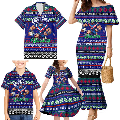 Personalized New Zealand Warriors Rugby Xmas Family Matching Mermaid Dress and Hawaiian Shirt Australia NRL Mascot