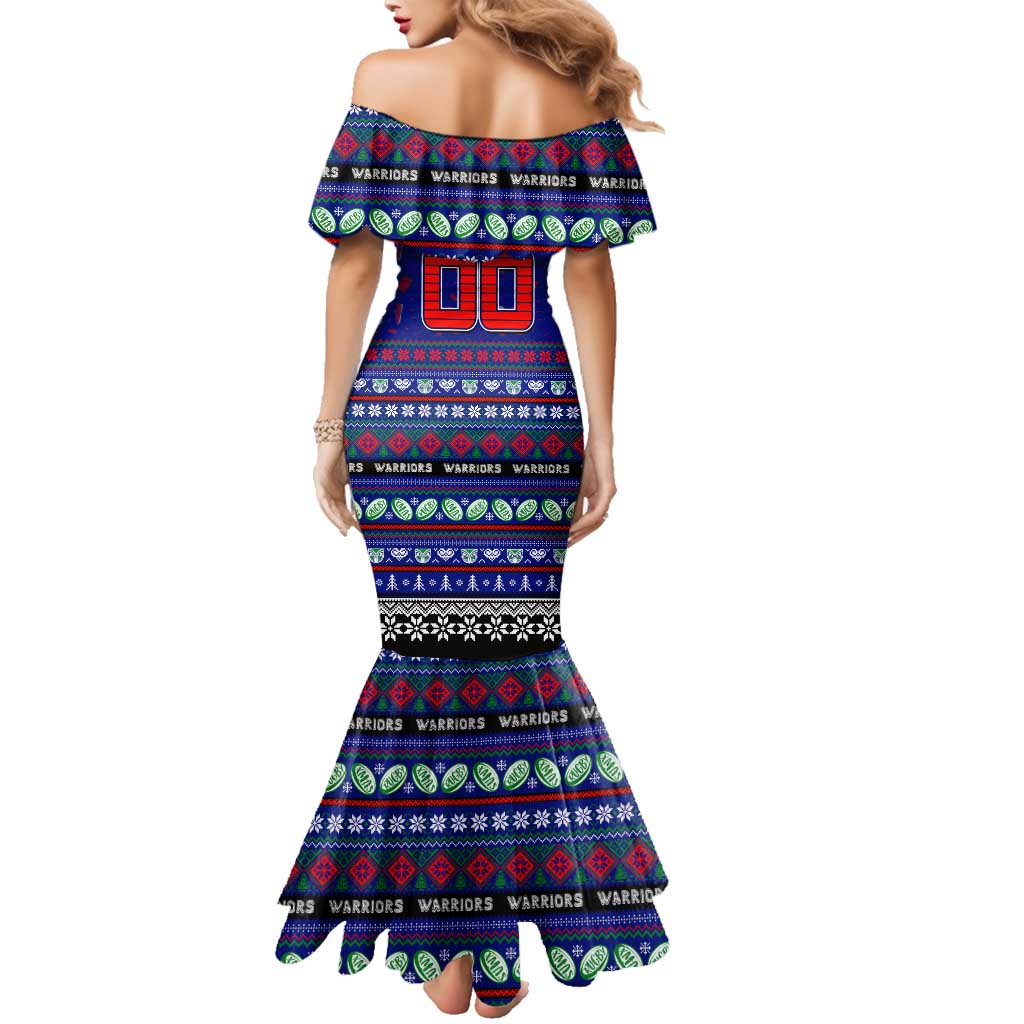 Personalized New Zealand Warriors Rugby Xmas Family Matching Mermaid Dress and Hawaiian Shirt Australia NRL Mascot