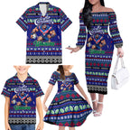 Personalized New Zealand Warriors Rugby Xmas Family Matching Off The Shoulder Long Sleeve Dress and Hawaiian Shirt Australia NRL Mascot