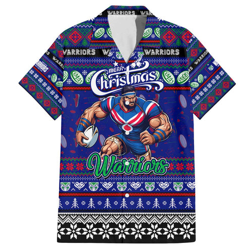 Personalized New Zealand Warriors Rugby Xmas Family Matching Off The Shoulder Long Sleeve Dress and Hawaiian Shirt Australia NRL Mascot
