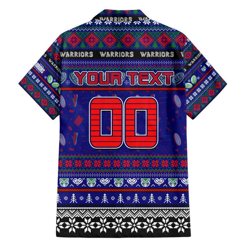 Personalized New Zealand Warriors Rugby Xmas Family Matching Off The Shoulder Long Sleeve Dress and Hawaiian Shirt Australia NRL Mascot
