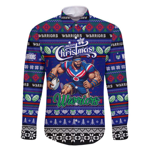 Personalized New Zealand Warriors Rugby Xmas Family Matching Off The Shoulder Long Sleeve Dress and Hawaiian Shirt Australia NRL Mascot