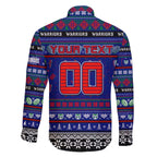 Personalized New Zealand Warriors Rugby Xmas Family Matching Off The Shoulder Long Sleeve Dress and Hawaiian Shirt Australia NRL Mascot