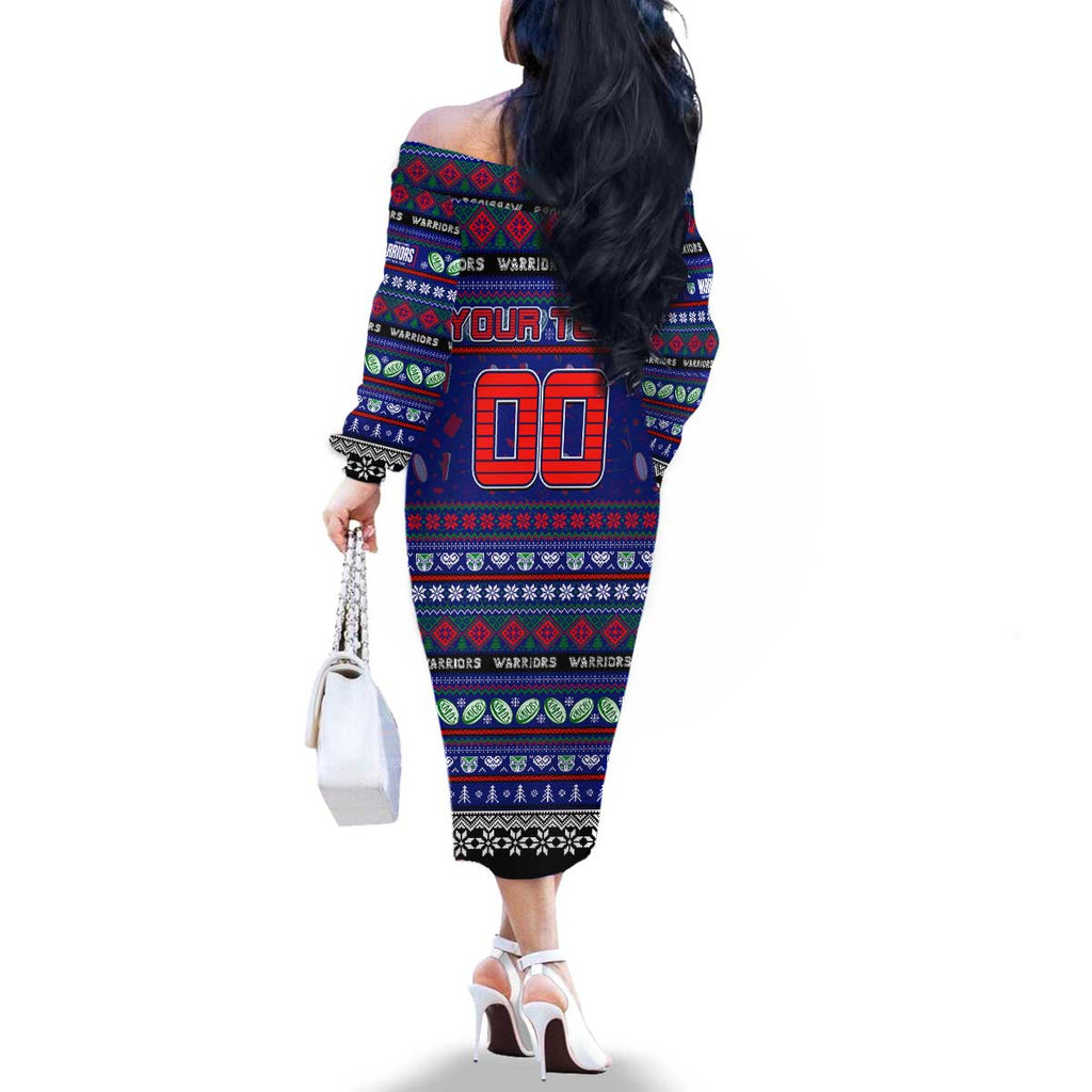 Personalized New Zealand Warriors Rugby Xmas Family Matching Off The Shoulder Long Sleeve Dress and Hawaiian Shirt Australia NRL Mascot