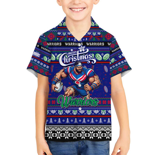 Personalized New Zealand Warriors Rugby Xmas Family Matching Off The Shoulder Long Sleeve Dress and Hawaiian Shirt Australia NRL Mascot
