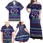 Personalized New Zealand Warriors Rugby Xmas Family Matching Off Shoulder Maxi Dress and Hawaiian Shirt Australia NRL Mascot