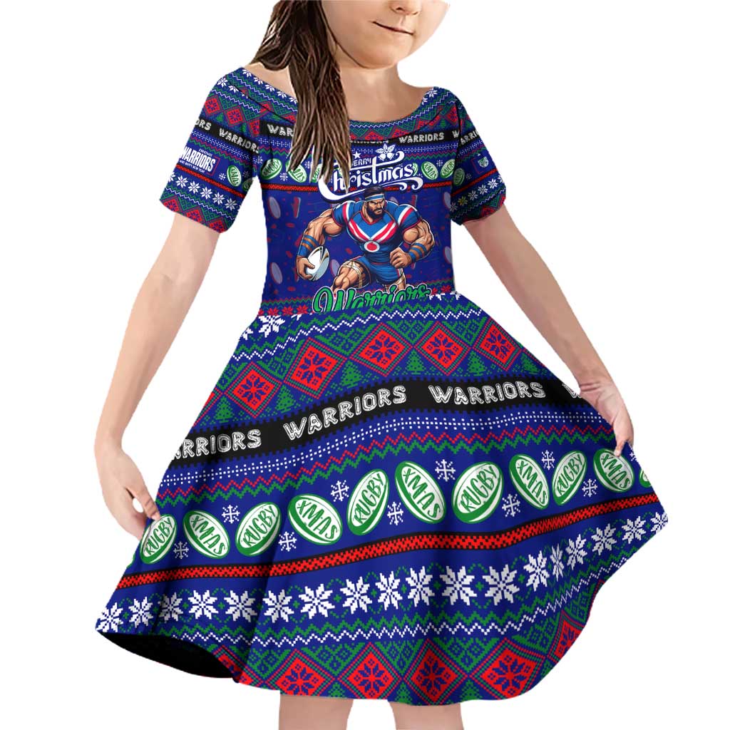 Personalized New Zealand Warriors Rugby Xmas Family Matching Off Shoulder Short Dress and Hawaiian Shirt Australia NRL Mascot
