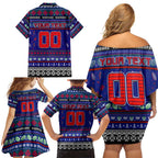 Personalized New Zealand Warriors Rugby Xmas Family Matching Off Shoulder Short Dress and Hawaiian Shirt Australia NRL Mascot