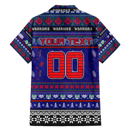 Personalized New Zealand Warriors Rugby Xmas Family Matching Off Shoulder Short Dress and Hawaiian Shirt Australia NRL Mascot