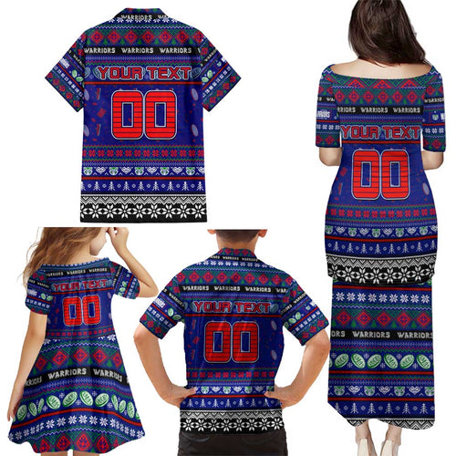 Personalized New Zealand Warriors Rugby Xmas Family Matching Puletasi and Hawaiian Shirt Australia NRL Mascot