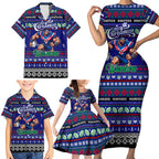 Personalized New Zealand Warriors Rugby Xmas Family Matching Short Sleeve Bodycon Dress and Hawaiian Shirt Australia NRL Mascot