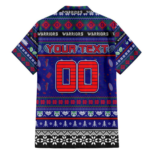 Personalized New Zealand Warriors Rugby Xmas Family Matching Short Sleeve Bodycon Dress and Hawaiian Shirt Australia NRL Mascot