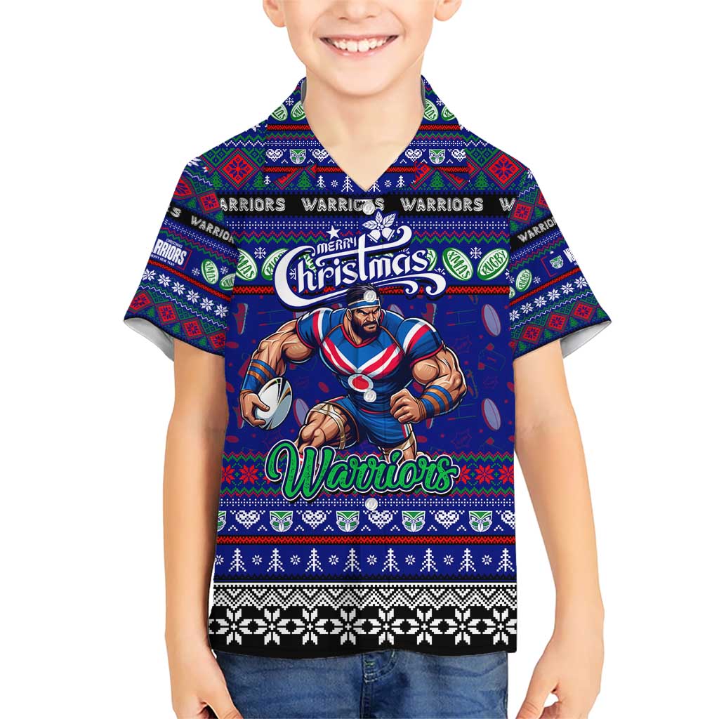 Personalized New Zealand Warriors Rugby Xmas Family Matching Short Sleeve Bodycon Dress and Hawaiian Shirt Australia NRL Mascot