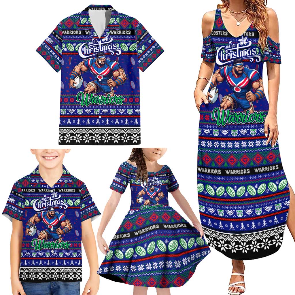 Personalized New Zealand Warriors Rugby Xmas Family Matching Summer Maxi Dress and Hawaiian Shirt Australia NRL Mascot