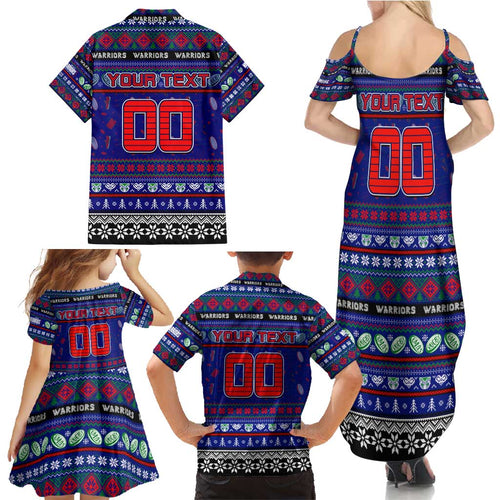Personalized New Zealand Warriors Rugby Xmas Family Matching Summer Maxi Dress and Hawaiian Shirt Australia NRL Mascot