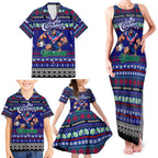 Personalized New Zealand Warriors Rugby Xmas Family Matching Tank Maxi Dress and Hawaiian Shirt Australia NRL Mascot