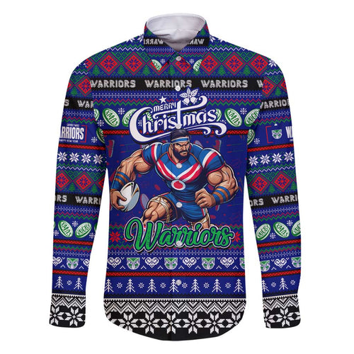 Personalized New Zealand Warriors Rugby Xmas Family Matching Tank Maxi Dress and Hawaiian Shirt Australia NRL Mascot