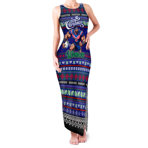 Personalized New Zealand Warriors Rugby Xmas Family Matching Tank Maxi Dress and Hawaiian Shirt Australia NRL Mascot