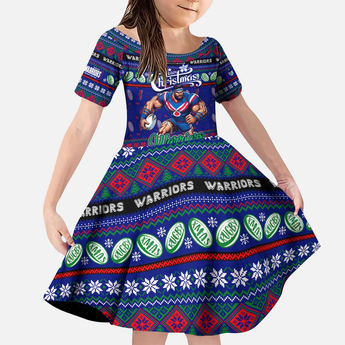 Personalized New Zealand Warriors Rugby Xmas Kid Short Sleeve Dress Australia NRL Mascot
