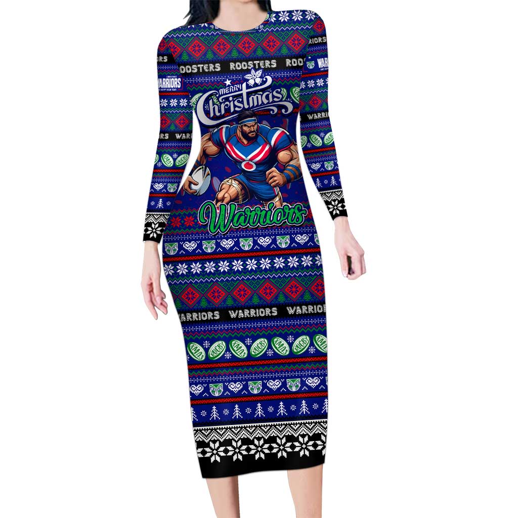 Personalized New Zealand Warriors Rugby Xmas Long Sleeve Bodycon Dress Australia NRL Mascot