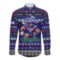 Personalized New Zealand Warriors Rugby Xmas Long Sleeve Button Shirt Australia NRL Mascot