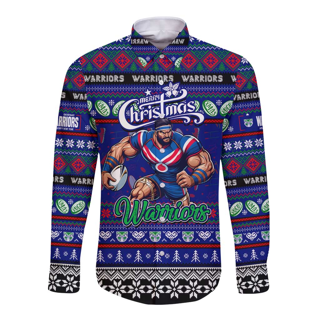 Personalized New Zealand Warriors Rugby Xmas Long Sleeve Button Shirt Australia NRL Mascot