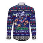 Personalized New Zealand Warriors Rugby Xmas Long Sleeve Button Shirt Australia NRL Mascot