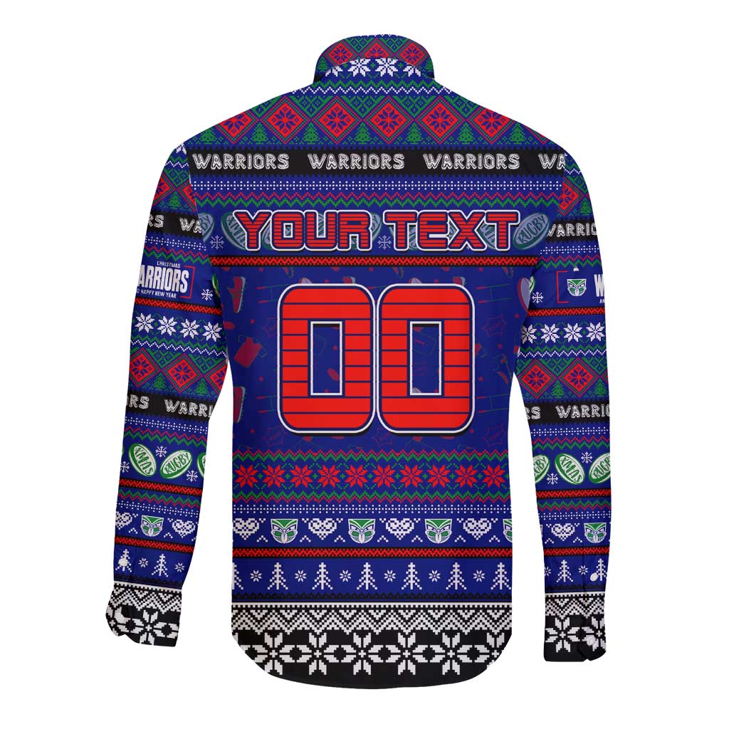 Personalized New Zealand Warriors Rugby Xmas Long Sleeve Button Shirt Australia NRL Mascot