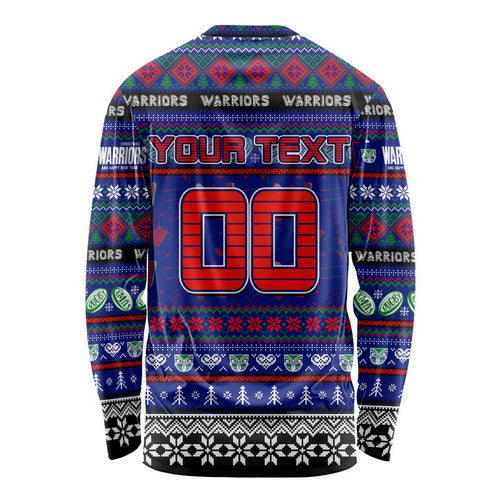 Personalized New Zealand Warriors Rugby Xmas Long Sleeve Shirt Australia NRL Mascot