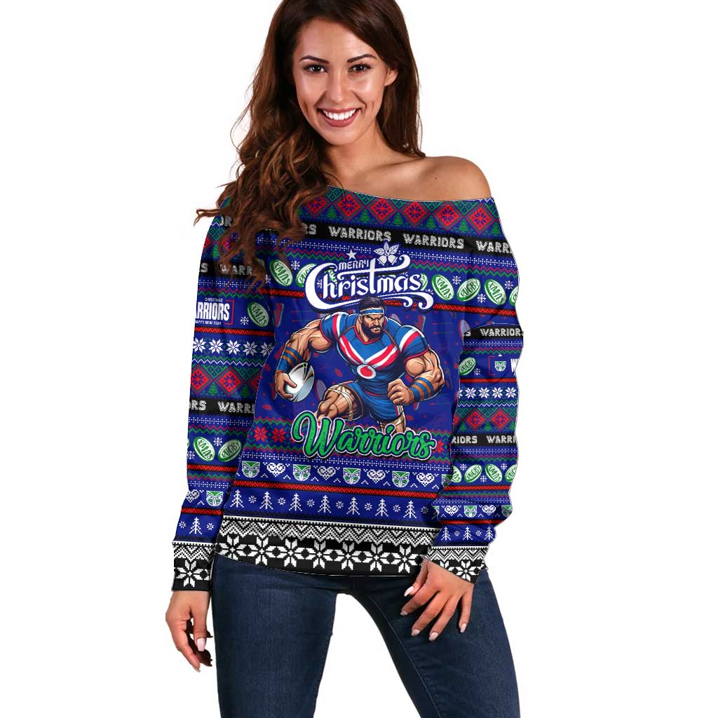 Personalized New Zealand Warriors Rugby Xmas Off Shoulder Sweater Australia NRL Mascot
