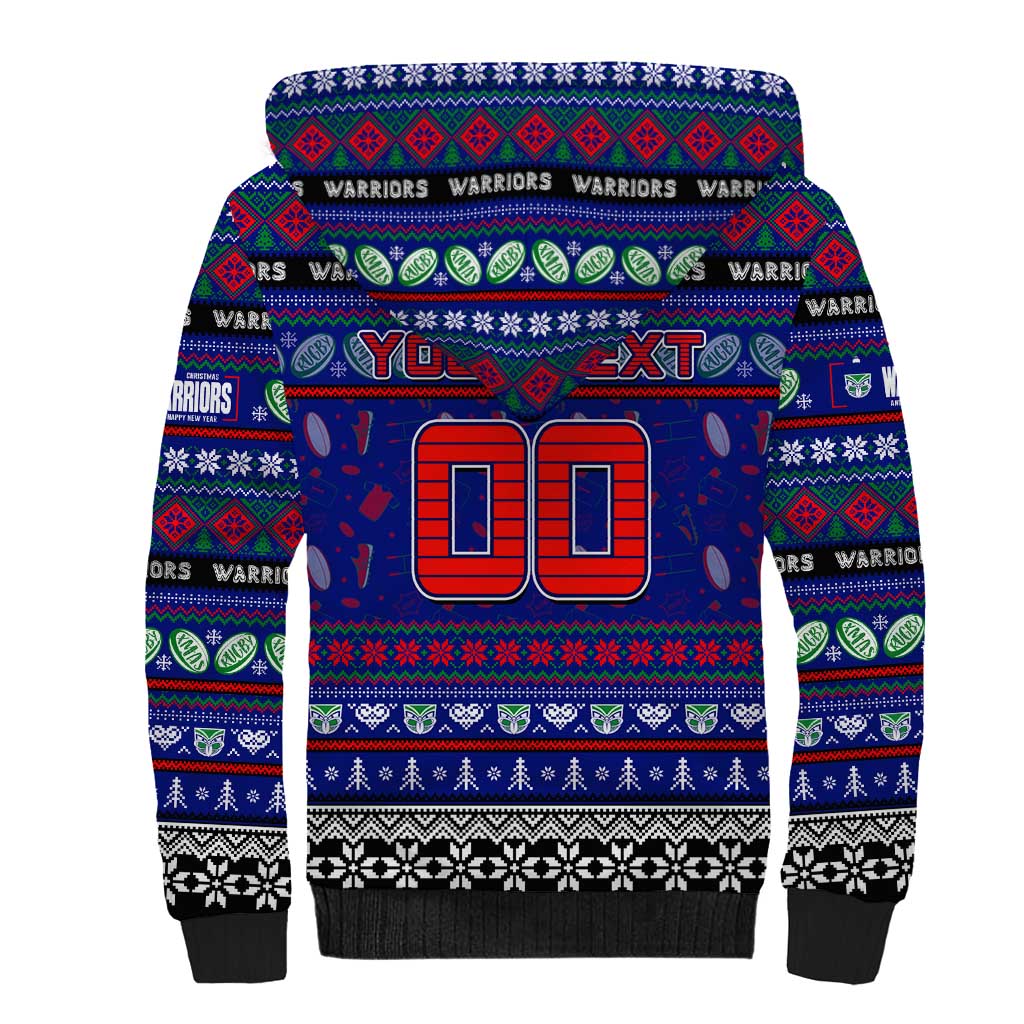 Personalized New Zealand Warriors Rugby Xmas Sherpa Hoodie Australia NRL Mascot
