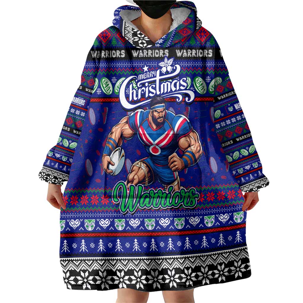 Personalized New Zealand Warriors Rugby Xmas Wearable Blanket Hoodie Australia NRL Mascot