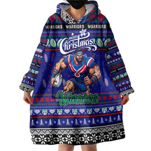 Personalized New Zealand Warriors Rugby Xmas Wearable Blanket Hoodie Australia NRL Mascot