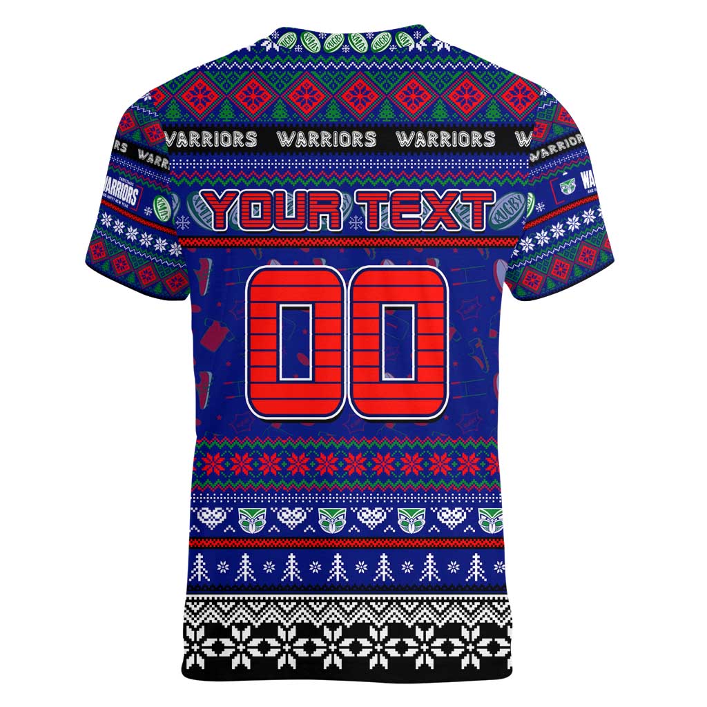 Personalized New Zealand Warriors Rugby Xmas Women V-Neck T-Shirt Australia NRL Mascot