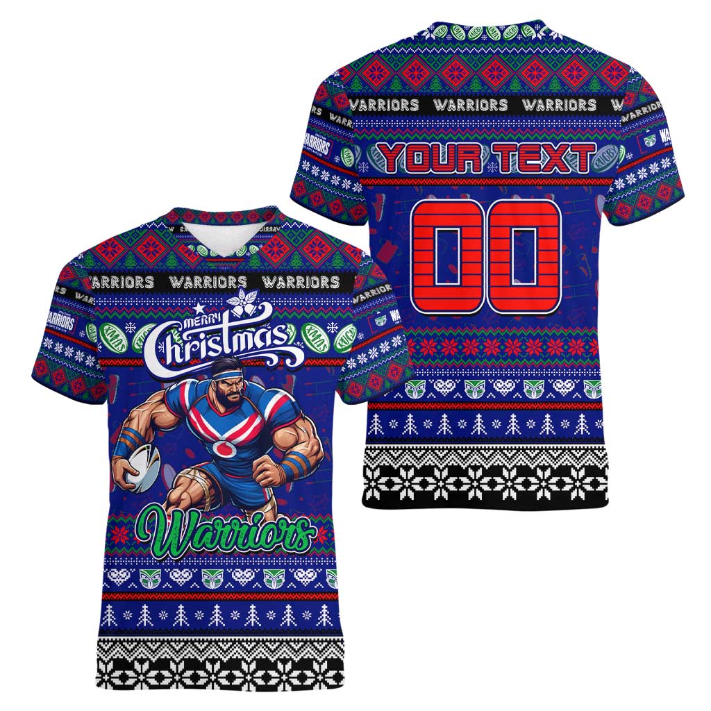Personalized New Zealand Warriors Rugby Xmas Women V-Neck T-Shirt Australia NRL Mascot