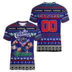 Personalized New Zealand Warriors Rugby Xmas Women V-Neck T-Shirt Australia NRL Mascot
